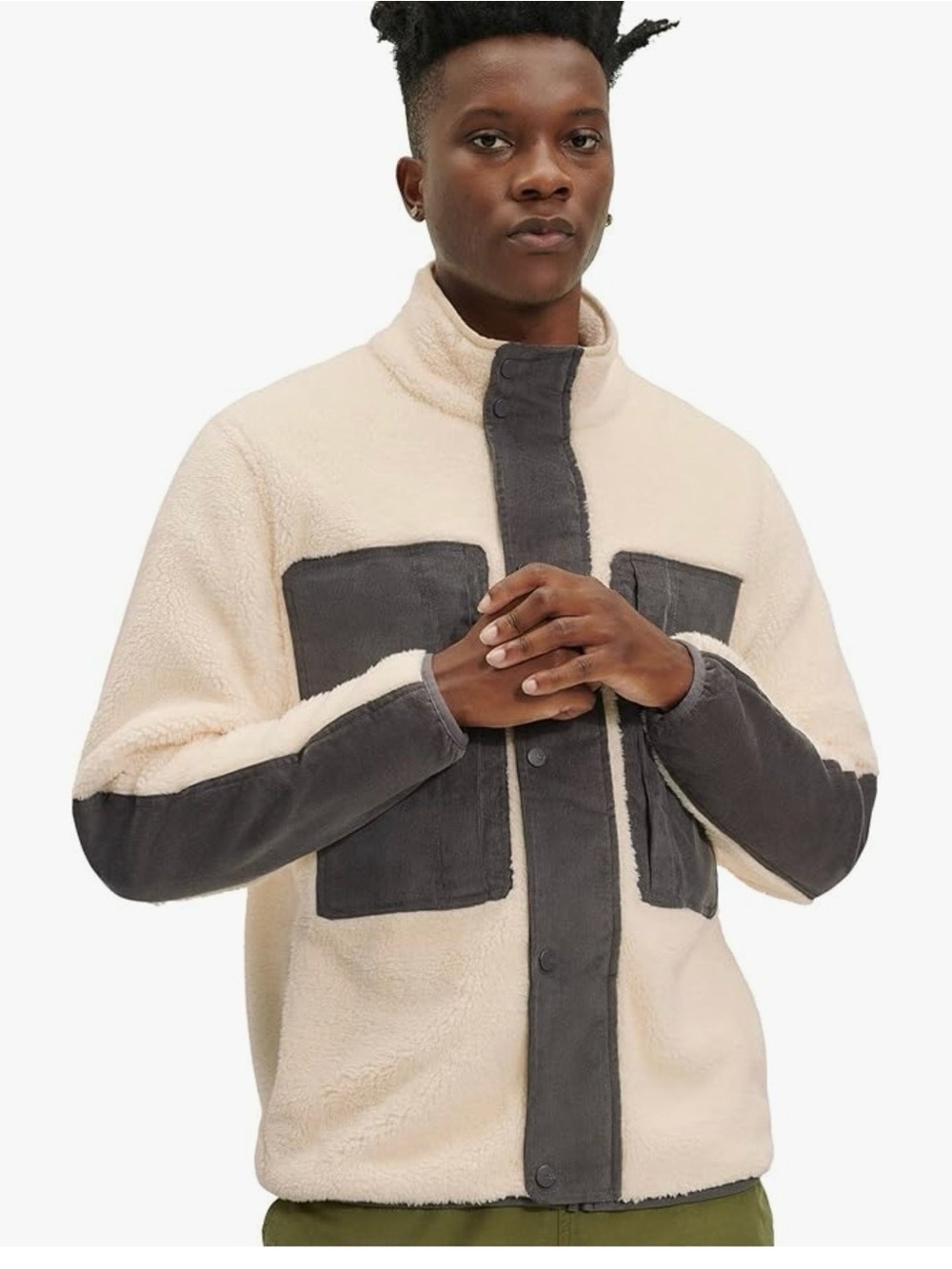 UGG Contrast Sherpa Jacket in Cream and Charcoal